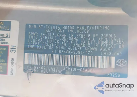 2009 Toyota Camry Xle из США, поврежденный, VIN 4T1BE46K49U844179